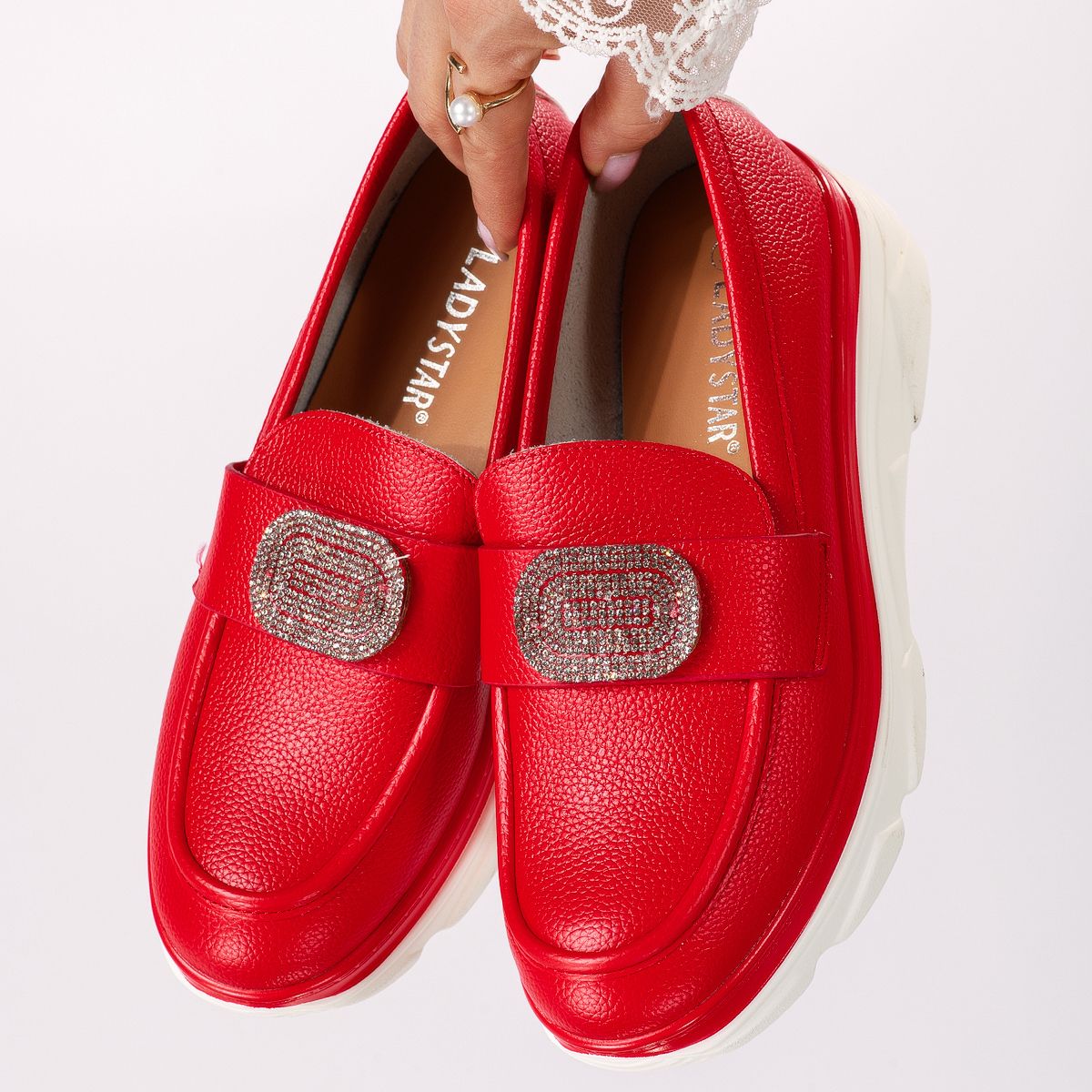 Всекидневни дамски обувки червени от еко кожа Alice #18253
