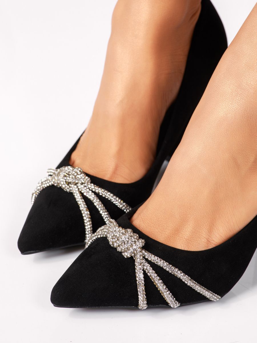 Дамски обувки с ток черни от обърната еко кожа Brielle #18360