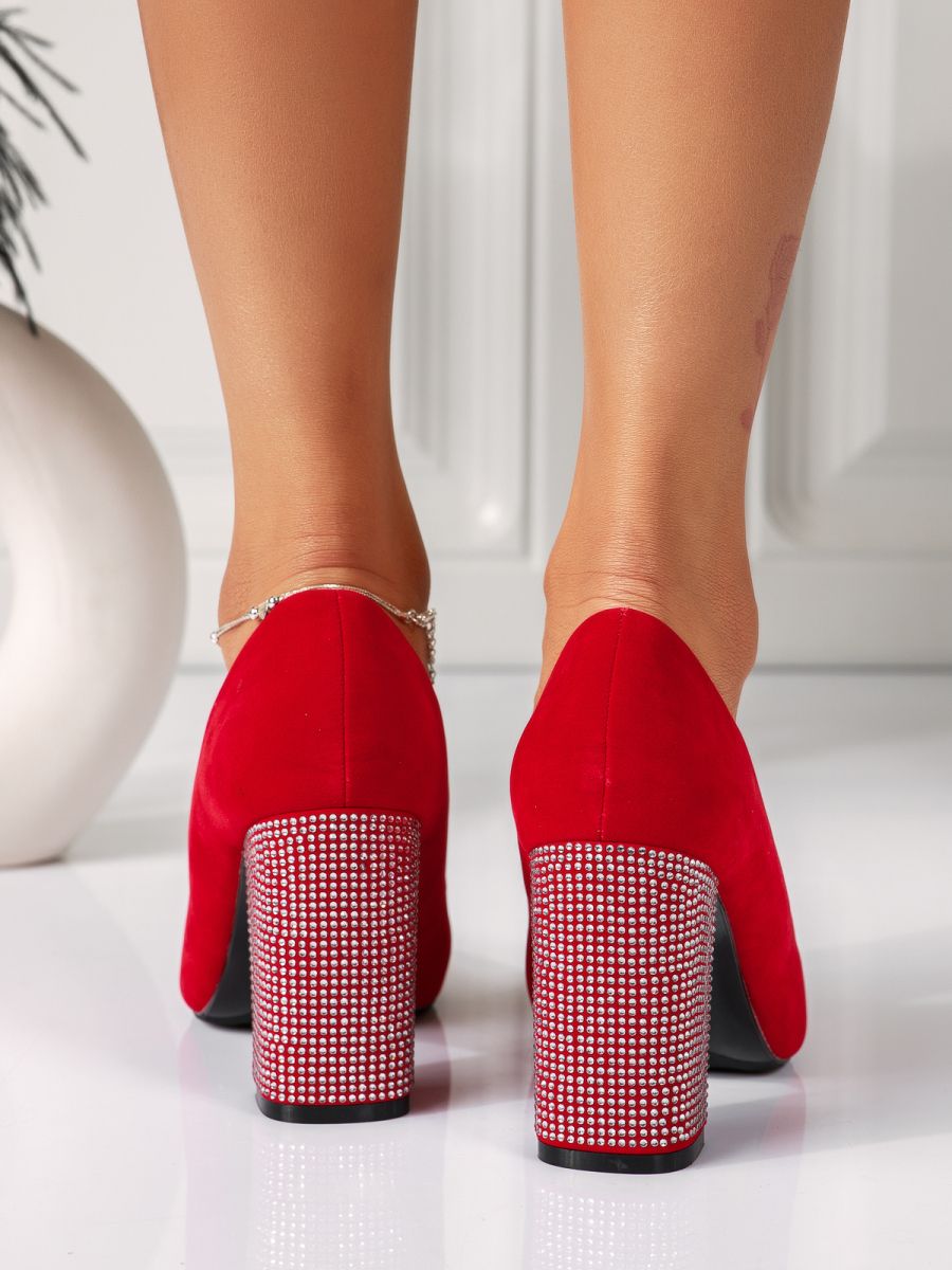 Дамски обувки с ток червени от обърната еко кожа Riley #18343