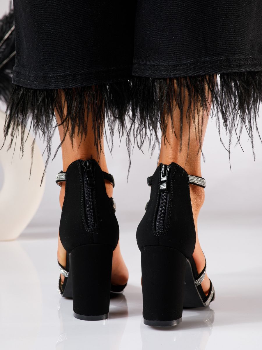 Дамски сандали с ток черни от еко кожа Elena #19074