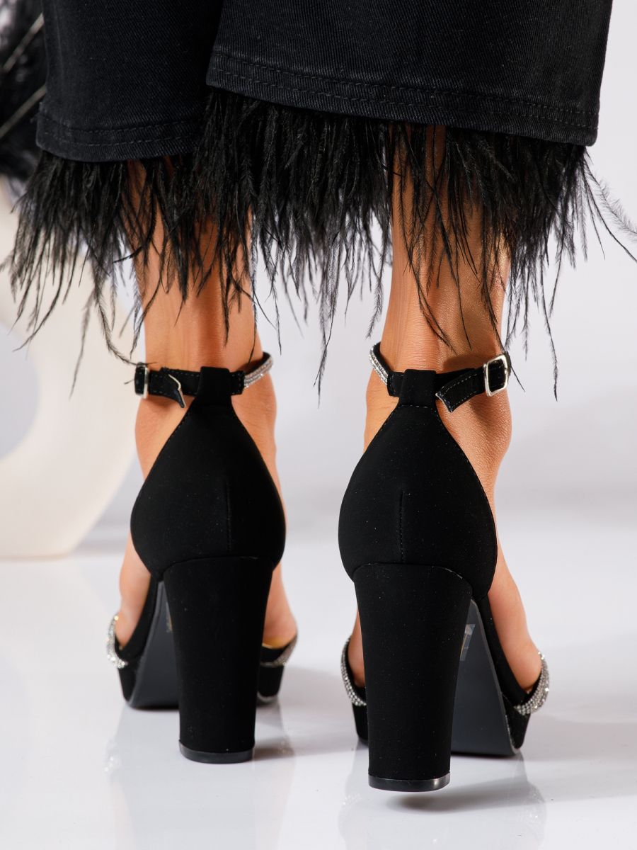 Дамски сандали с ток черни от еко кожа Stella #19065
