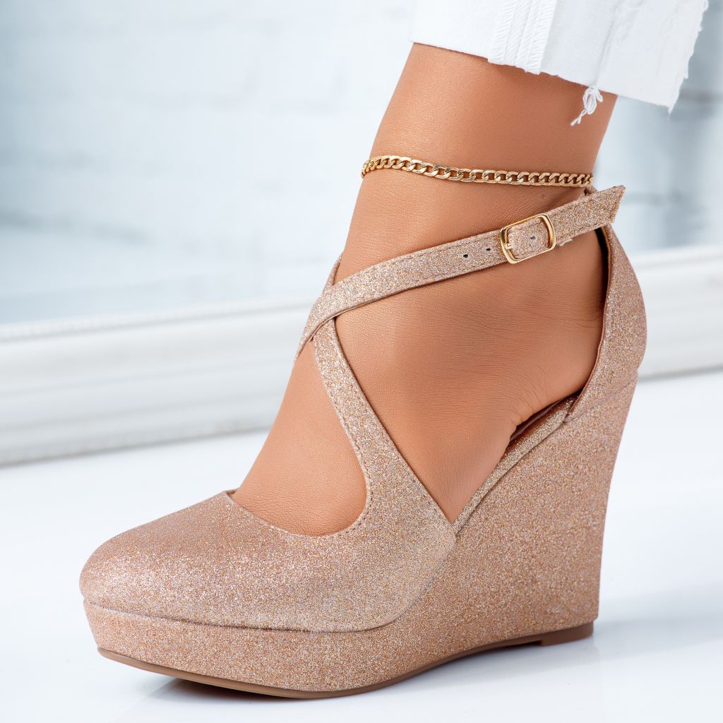Pantofi Dama cu Toc Mara Roz-Aurii #6672M