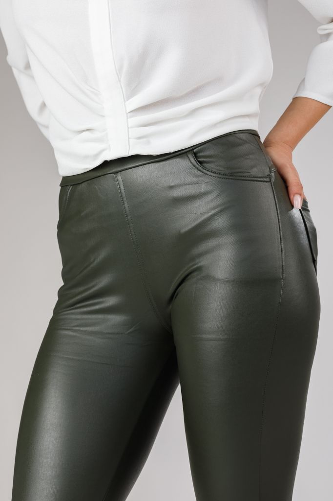 Дамски панталон от екологична кожа Carina Каки #A255