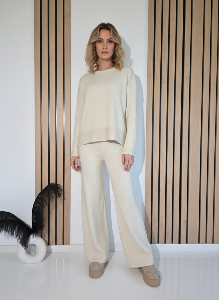 Compleu Dama bej Adela 2 piese tricot #A1235