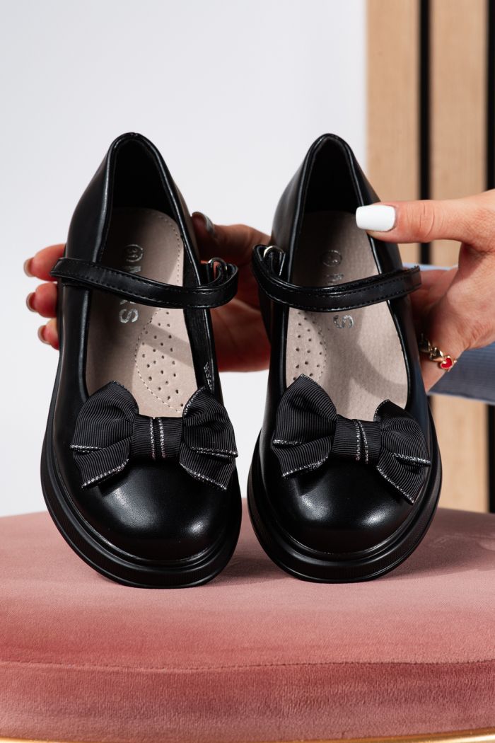 Pantofi fete negri din piele ecologica Alis2 #24650