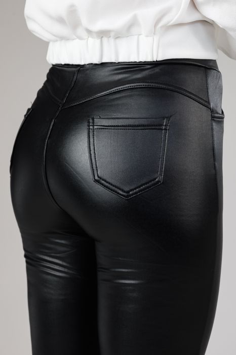 Дамски панталон от екологична кожа Carina черен #A258