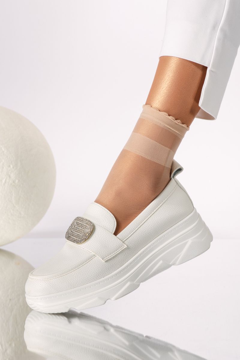 Pantofi casual dama albi din piele ecologica Alice #18254