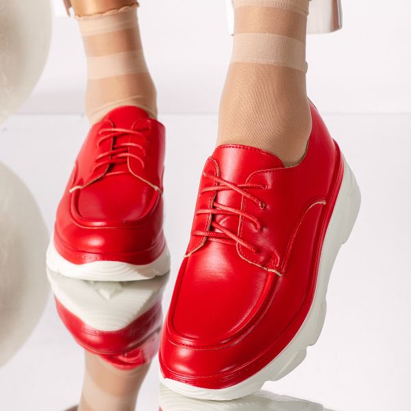 Pantofi casual dama rosii din piele ecologica Iris #18268