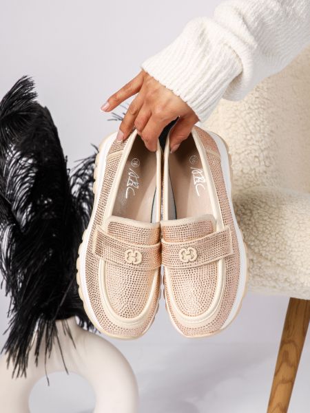 Pantofi casual dama bej din piele ecologica intoarsa Mary #18451