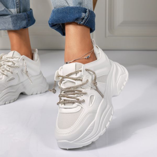 Adidasi dama albi din piele ecologica Ellie #18462