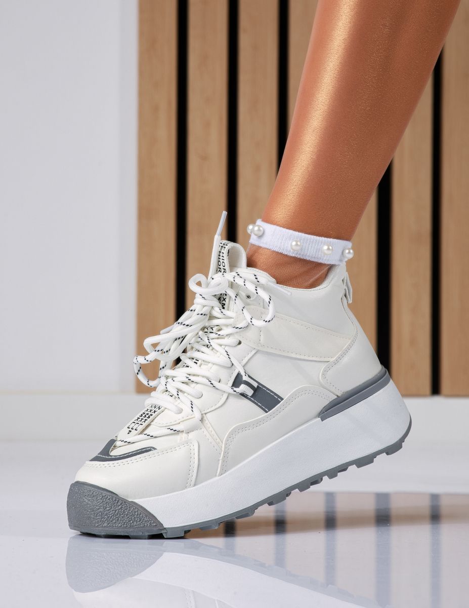 Adidasi dama albi din piele ecologica Twix #18633