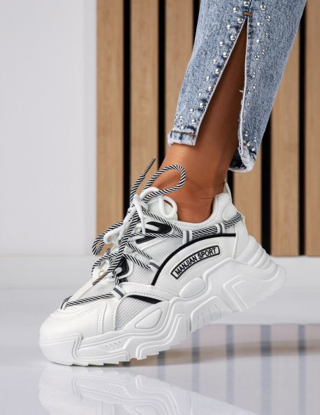 Adidasi dama albi din piele ecologica Quin #18644