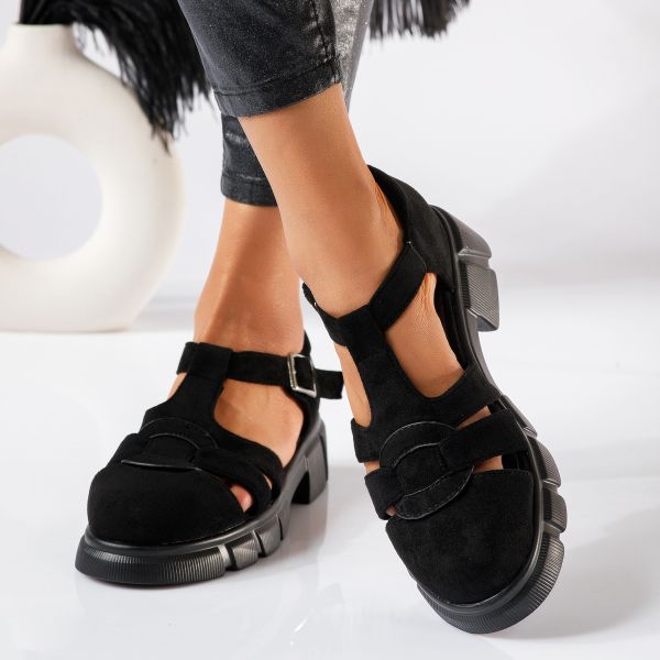 Pantofi casual dama negri din piele ecologica intoarsa Reina #18843