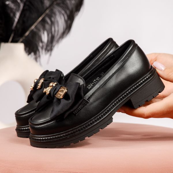 Pantofi casual copii negri din piele ecologica Anna #19121