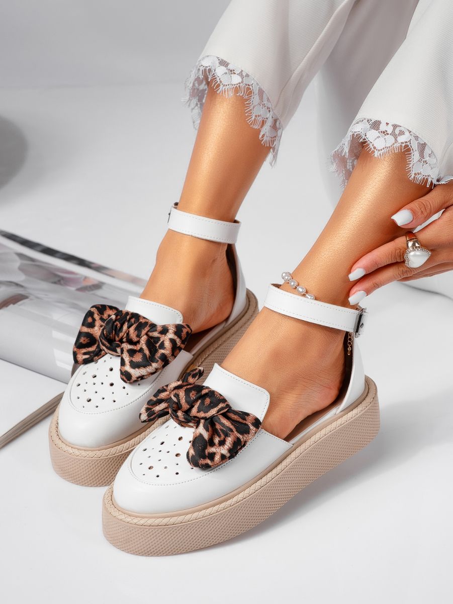 Pantofi casual dama albi din piele ecologica Mia #19349