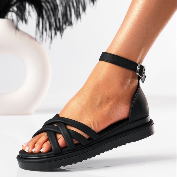 Sandale cu platforma dama negre din piele ecologica Gemma #19526