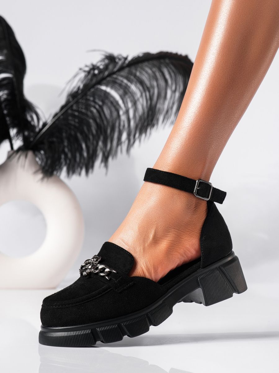 Pantofi casual dama negri din piele ecologica intoarsa Hristina #20041