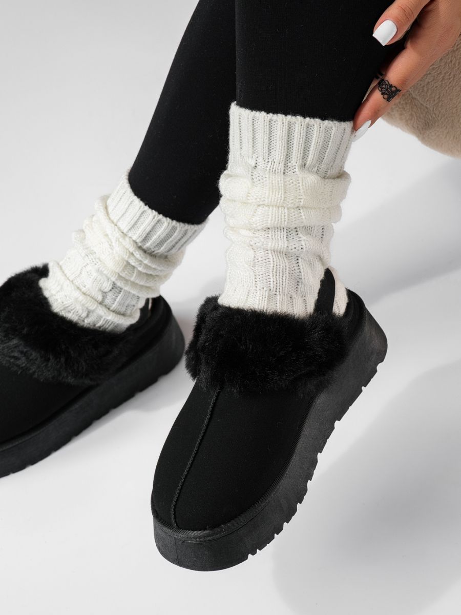 Ghete dama îmblanite tip Ug negre din piele ecologica intoarsa Melba #20224