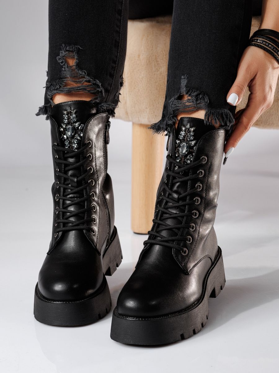 Ghete dama negre din piele ecologica Calliope #20169