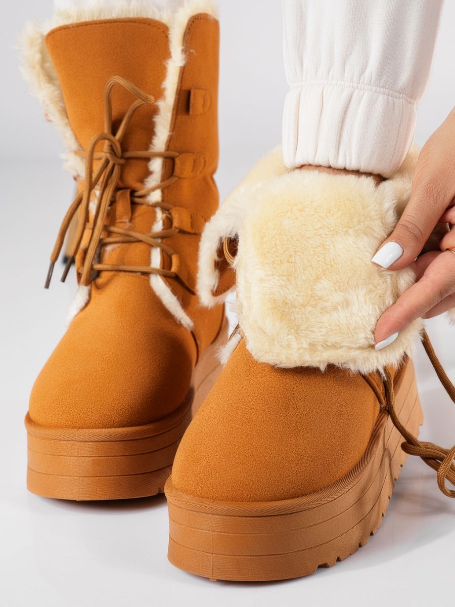 Cizme scurte dama maro din piele ecologica intoarsa Agata #20243