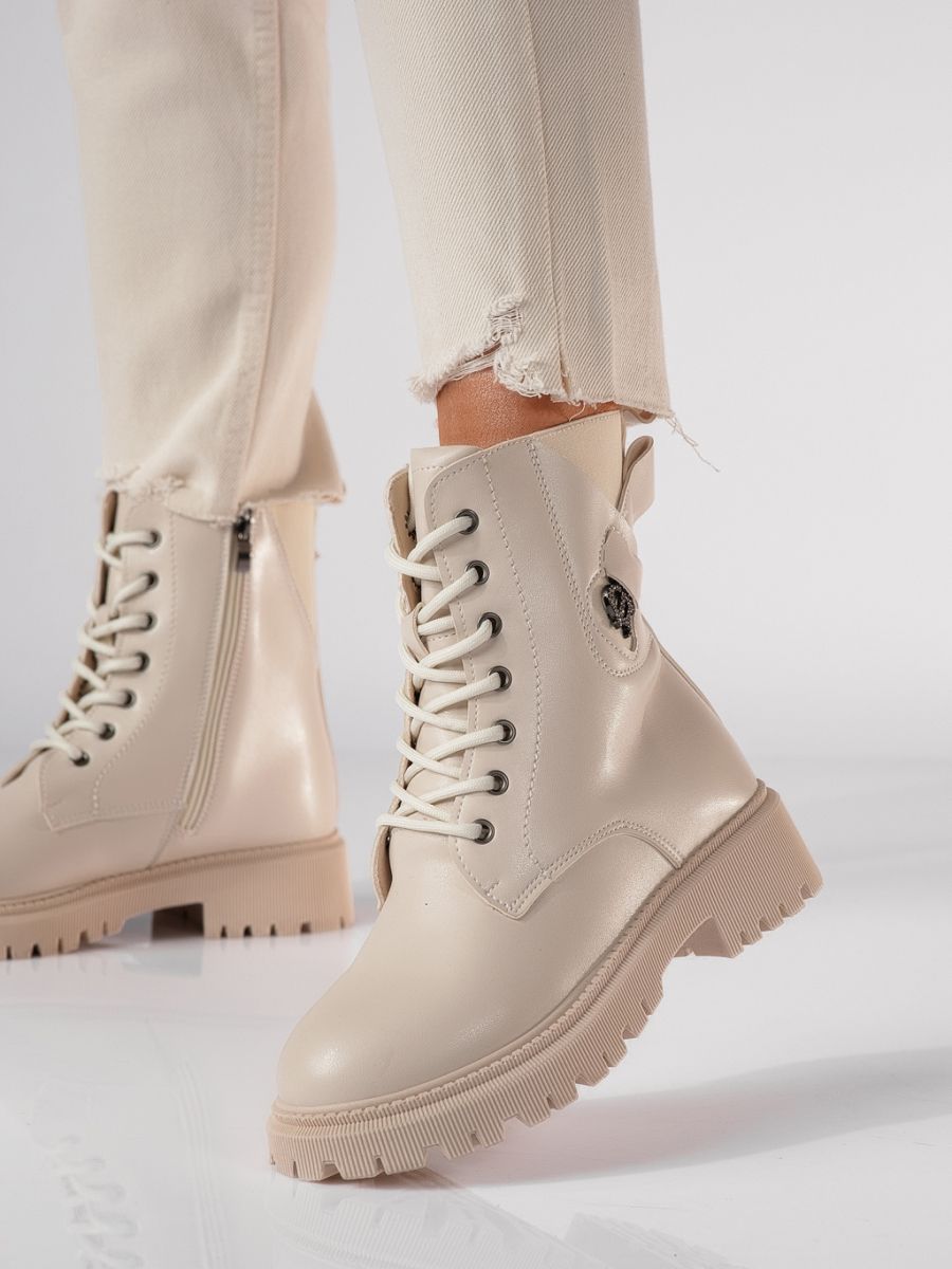 Ghete dama bej din piele ecologica Esra #20149