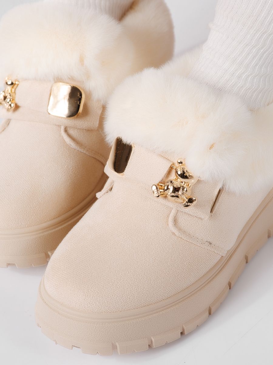 Ghete dama îmblanite bej din piele ecologica intoarsa Corina #20446