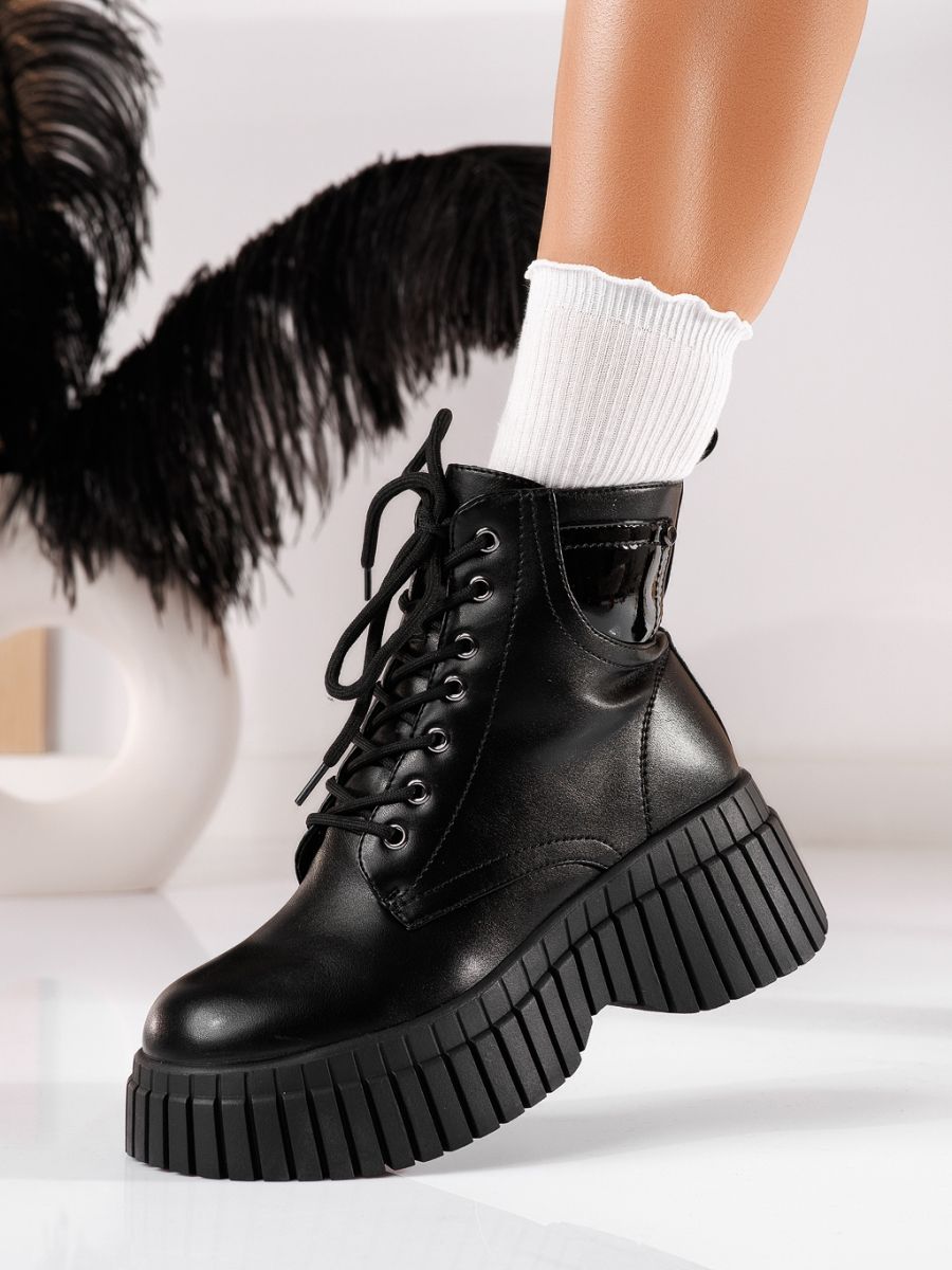 Ghete dama îmblanite  negre din piele ecologica Ronnie #20548