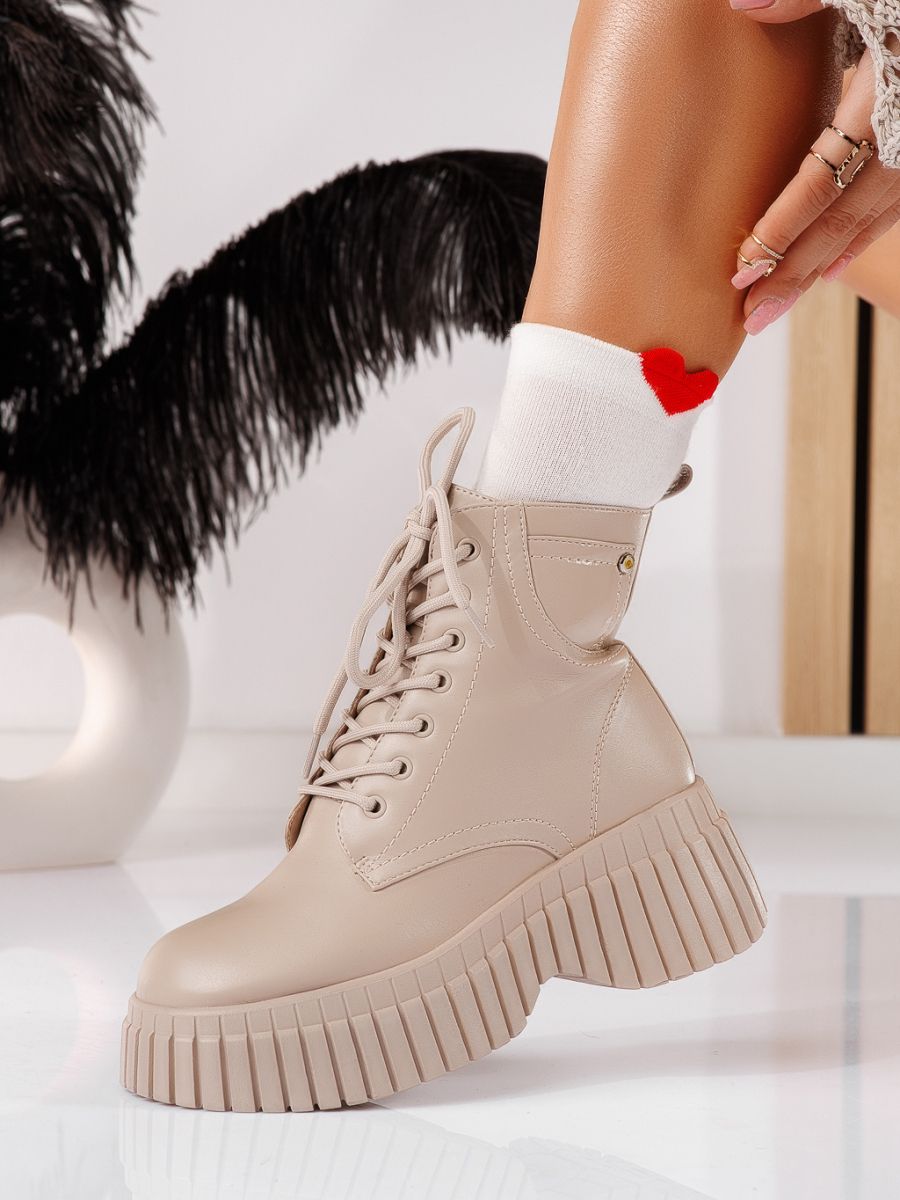 Ghete dama îmblanite bej din piele ecologica Ronnie #20547