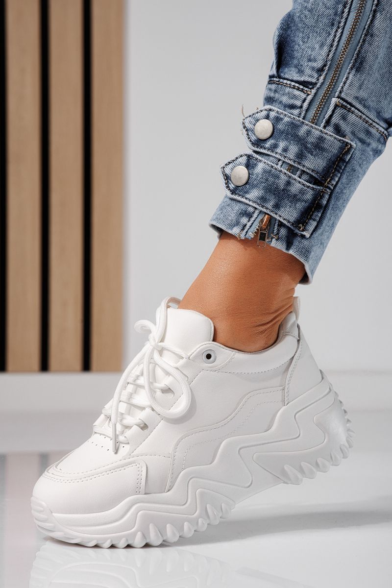 Adidasi dama albi din piele ecologica Luna #20738