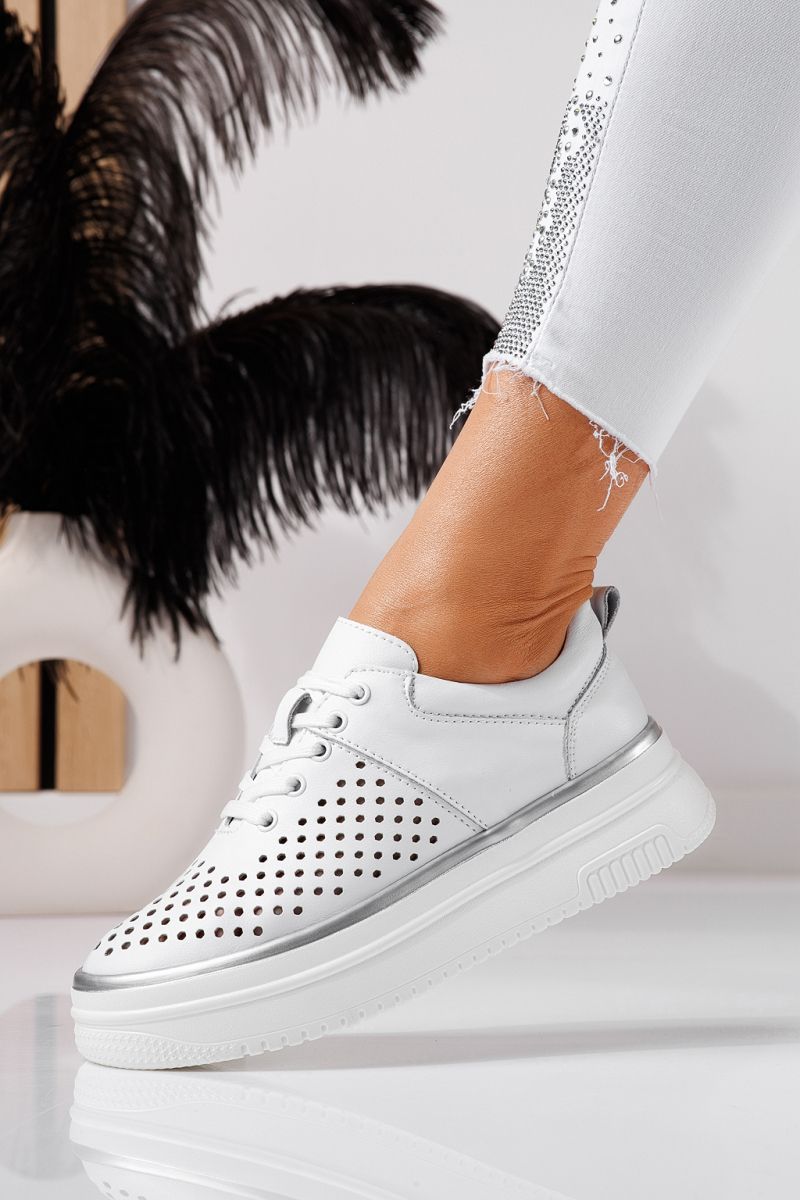 Pantofi casual dama albi din piele naturala Alida #21578