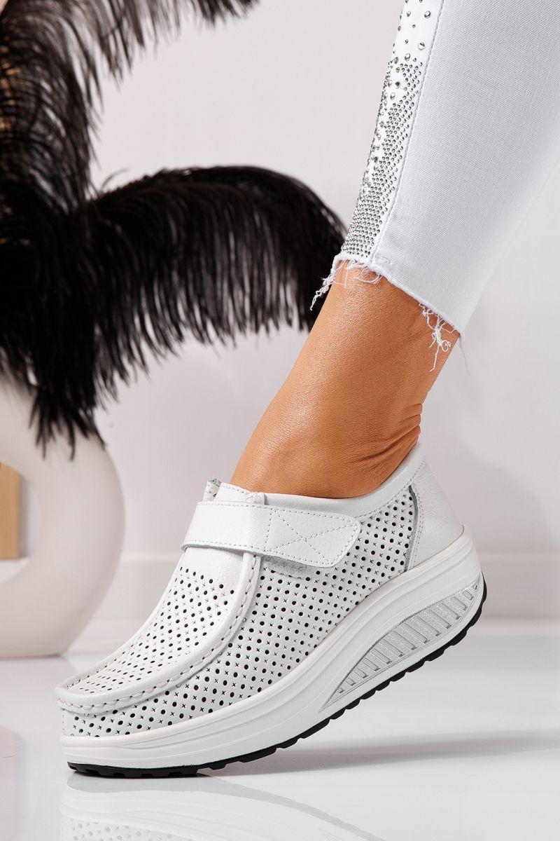 Pantofi casual dama albi din piele naturala Delia #21542