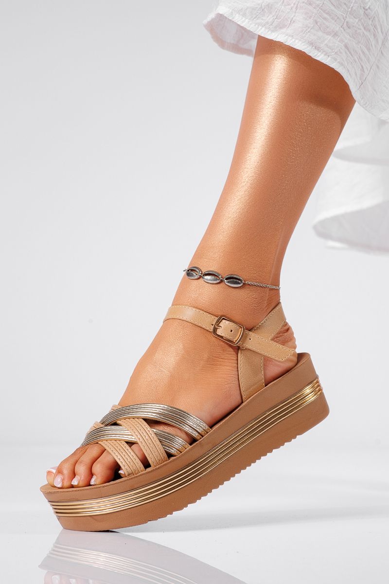Sandale cu platforma dama bej din piele ecologica Senorita #22284
