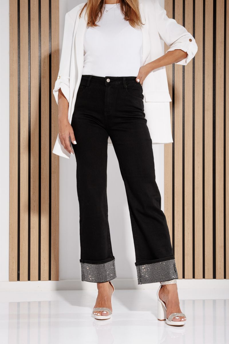 Blugi Wide Leg Dama Livia Negri #A1192