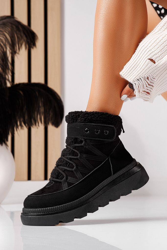 Ghete dama imblanite negre din piele ecologica intoarsa  Abbey #22532