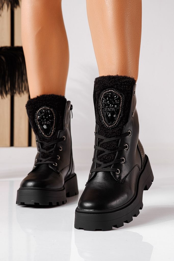 Ghete dama îmblanite negre din piele ecologica Clara #22540