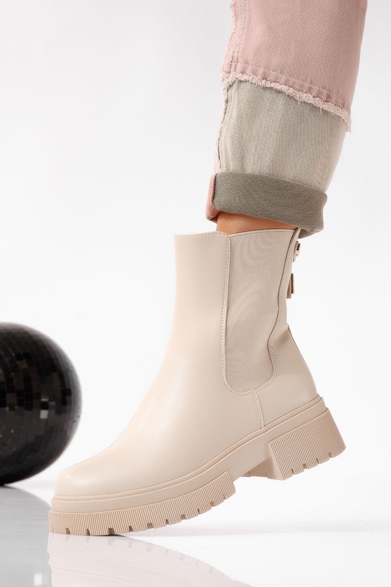 Ghete dama îmblanite bej din piele ecologica Aurora #22635