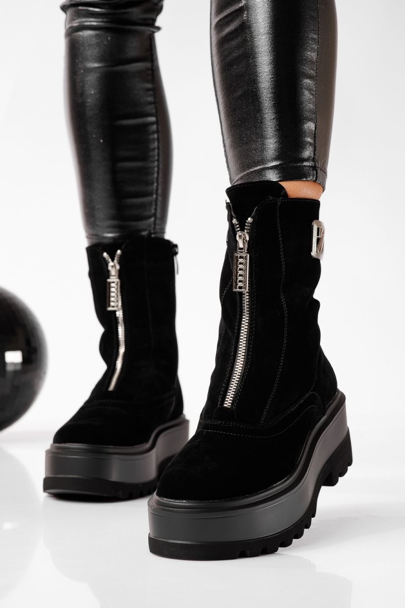 Ghete dama îmblanite negre din piele ecologica Bianca #22687