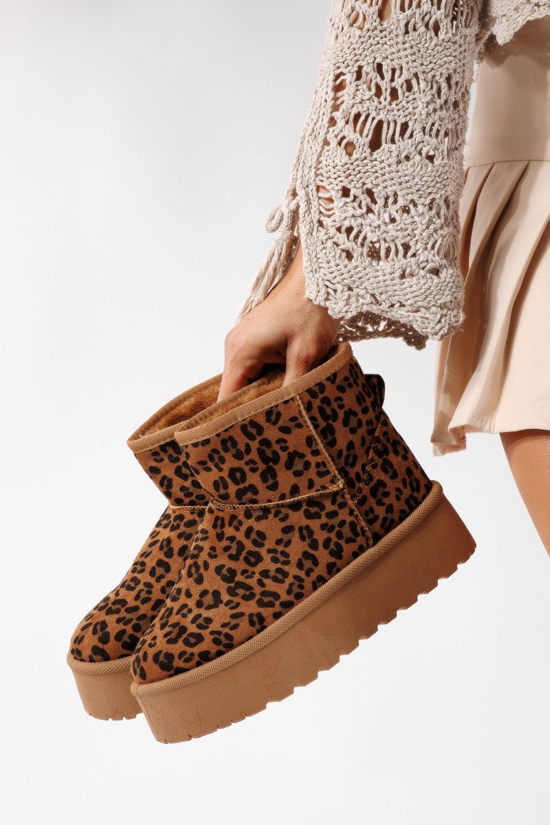 Cizme scurte dama imblanite tip Ug leopard din piele ecologica intoarsa Ariana #22753