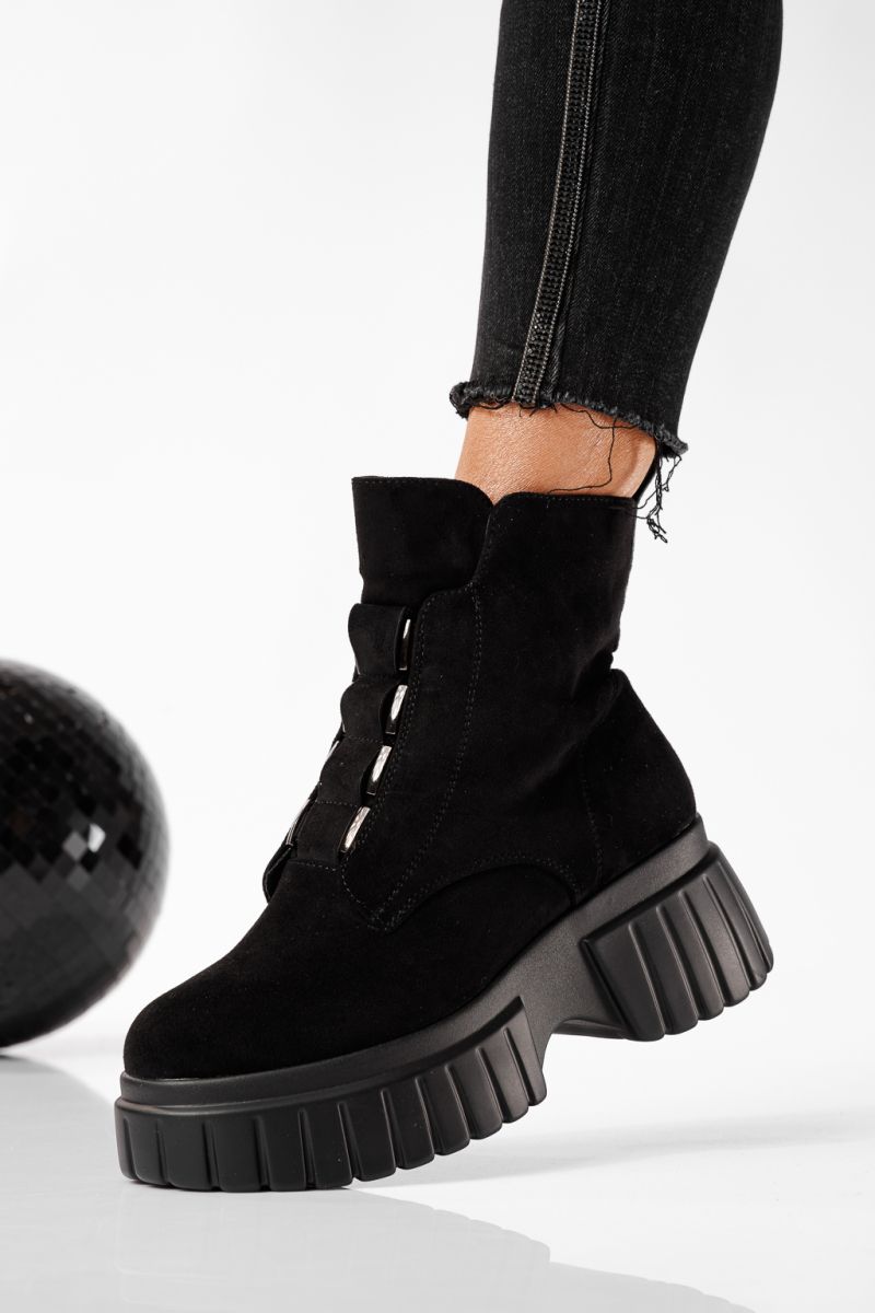 Ghete dama îmblanite negre din piele ecologica intoarsa Mia #22788