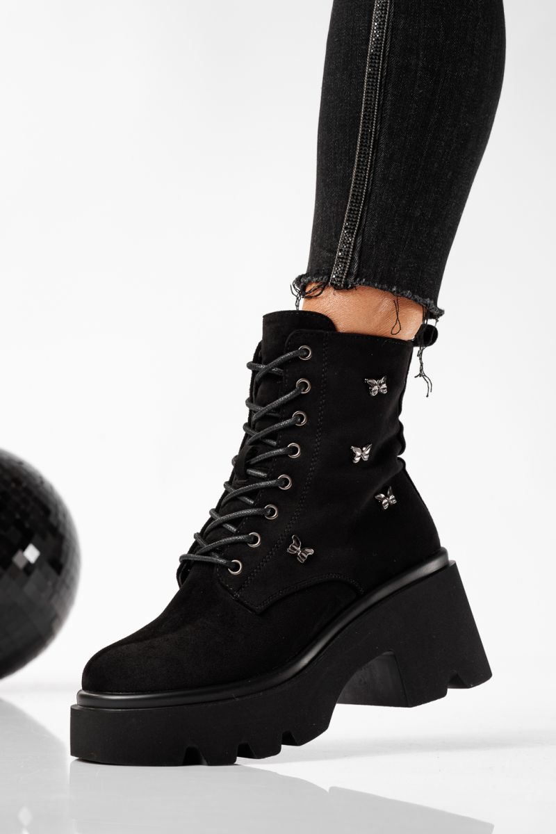 Ghete dama îmblanite negre din piele ecologica intoarsa Ofelia #22791