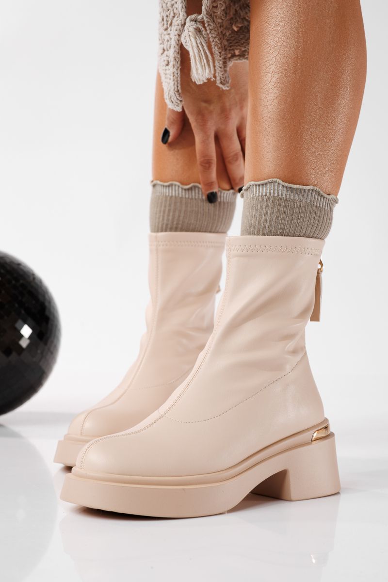 Ghete dama îmblanite bej din piele ecologica Petra #22795