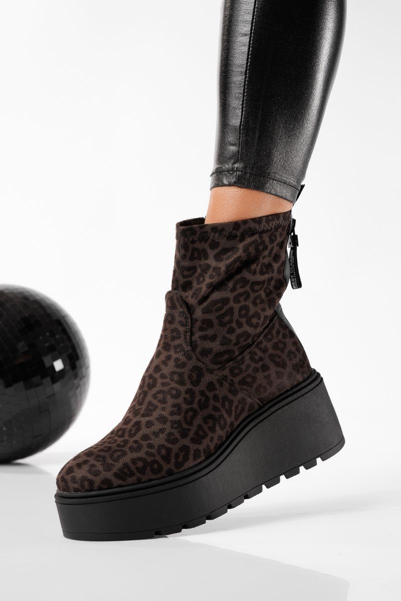 Ghete dama îmblanite leopard din piele ecologica intoarsa Angela #22818