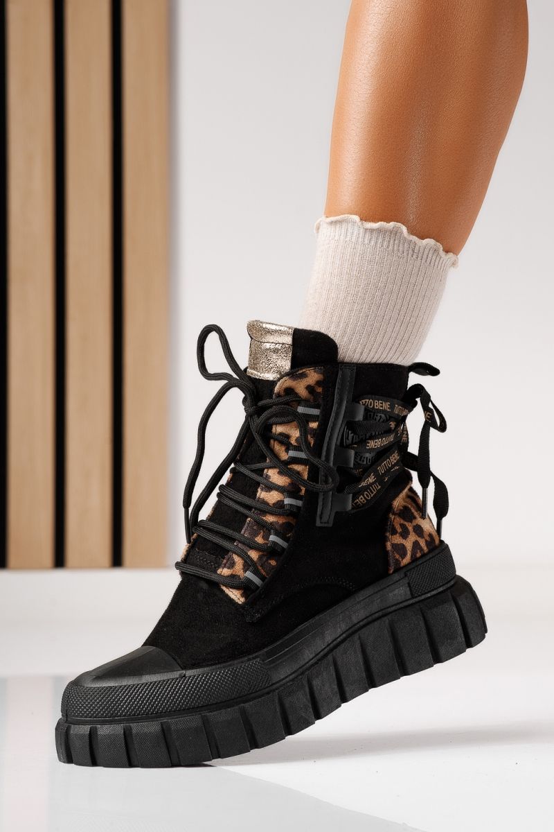 Ghete dama captusite negre din piele ecologica intoarsa Gloria #22919