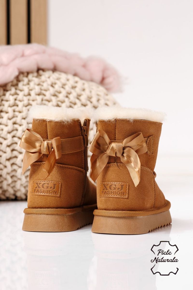 Ghete fete îmblanite maro din piele naturala intoarsa Alina #22993