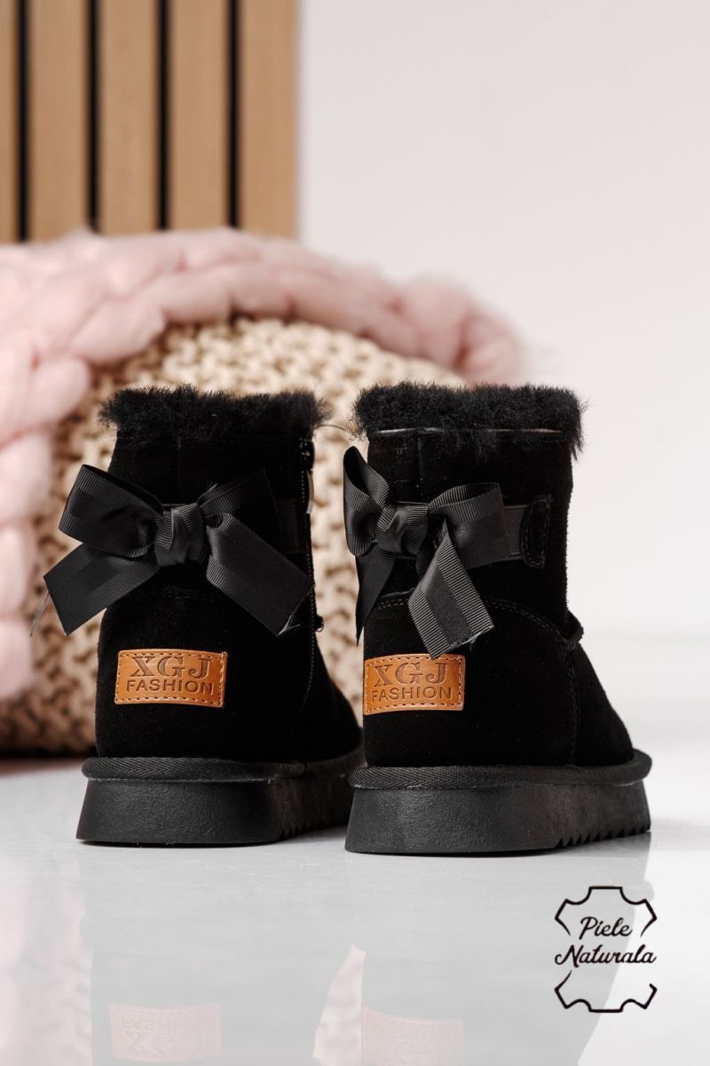 Ghete fete îmblanite negre din piele naturala intoarsa Alina #22992