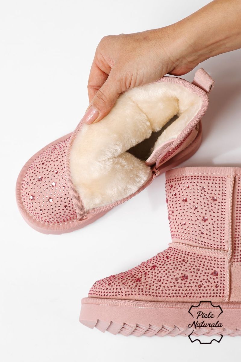 Ghete fete îmblanite roz din piele naturala intoarsa Marisa #23020