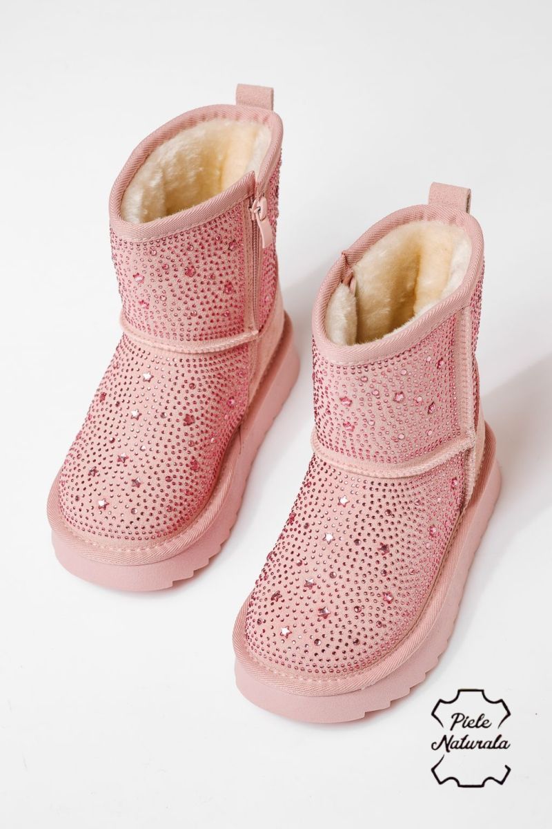 Ghete fete îmblanite roz din piele naturala intoarsa Marisa #23018