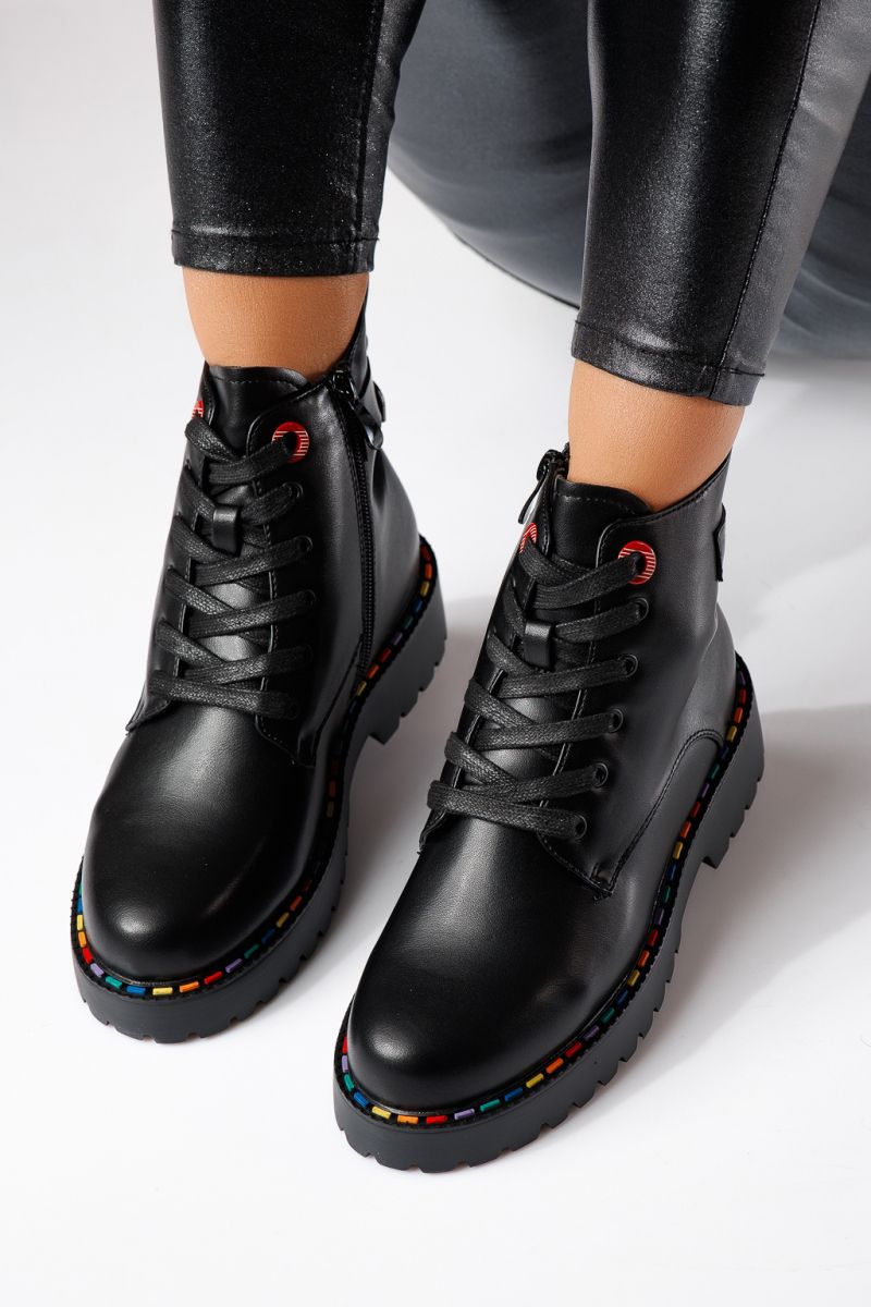 Ghete dama îmblanite negre din piele ecologica Sevda #23048