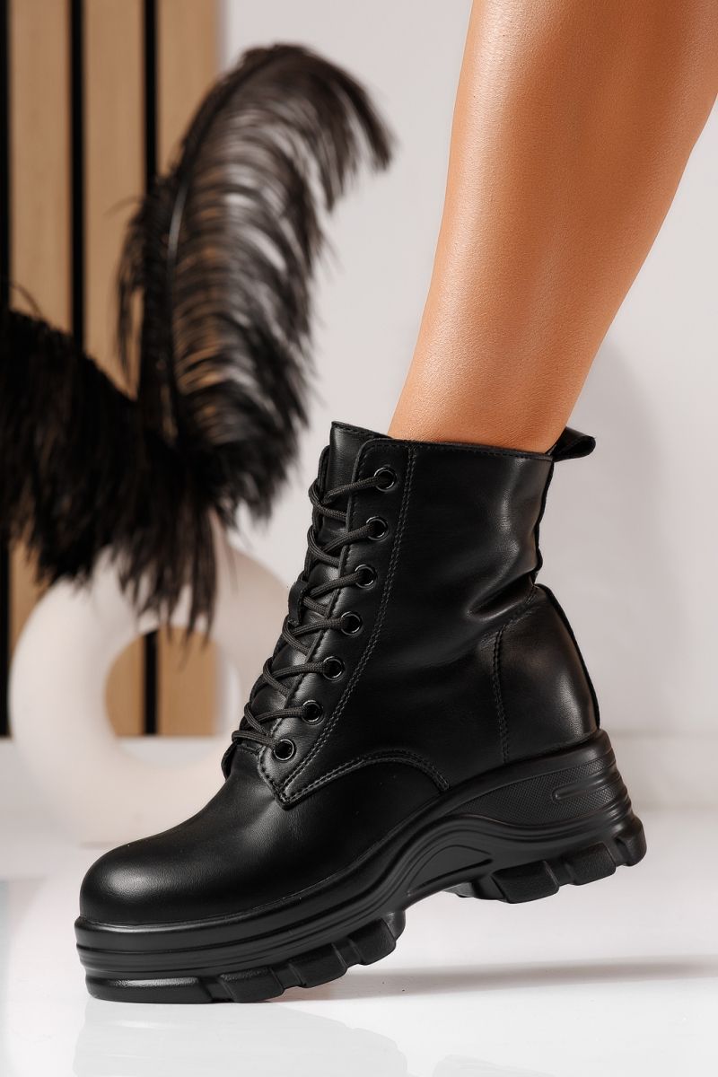 Ghete dama vatuite negre din piele ecologica Feriha #23034