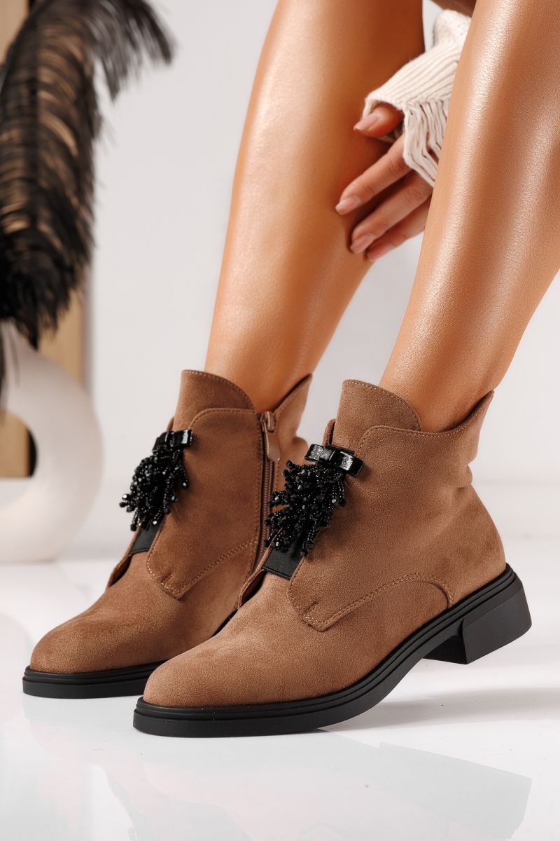 Ghete dama îmblanite khaki din piele ecologica intoarsa Jade #23053